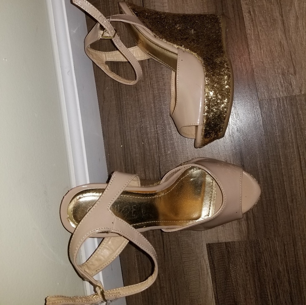 Dressy gold wedge sandals